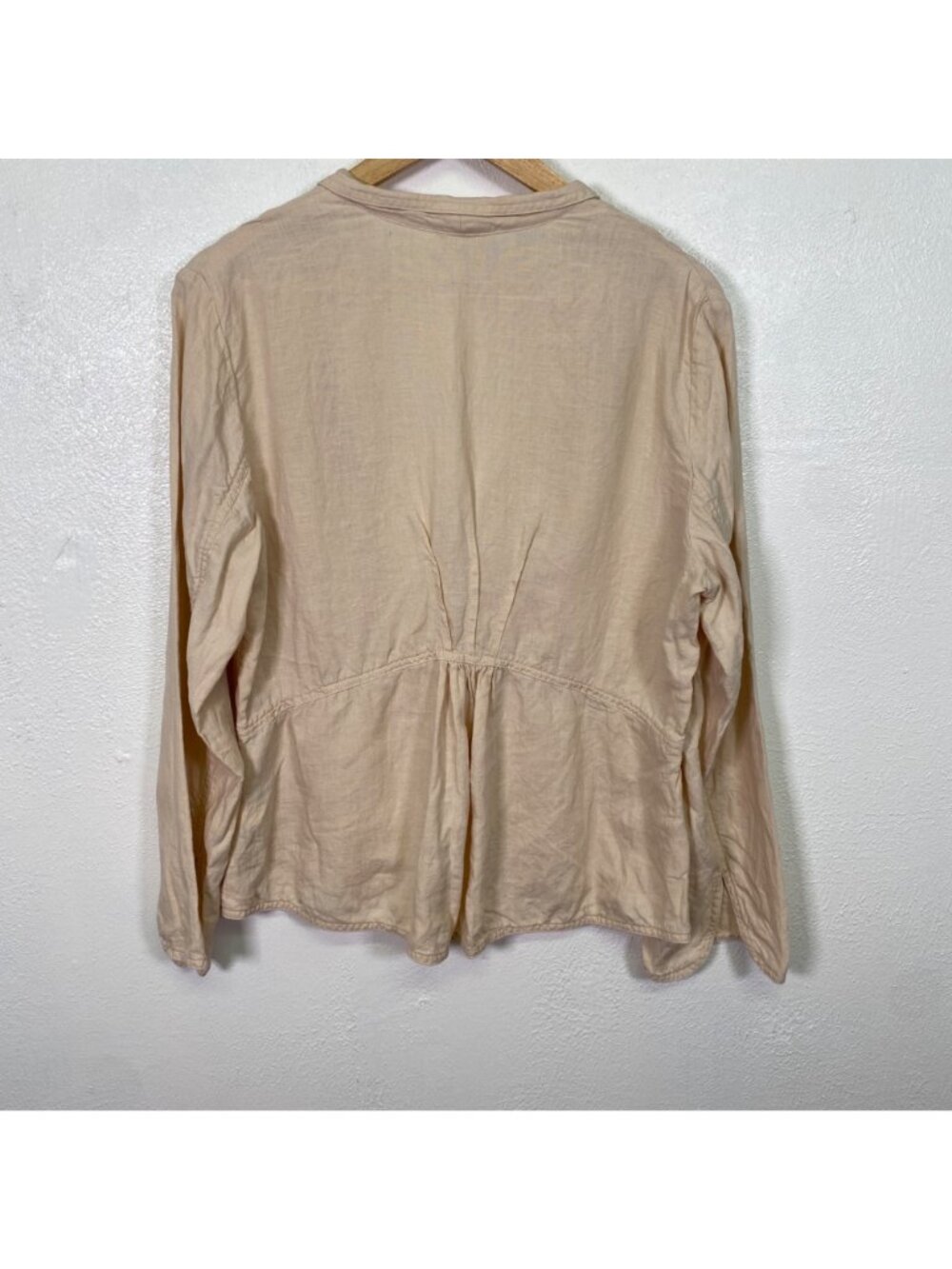 J. Jill Beige 100% Linen Button-Front Long-Sleeve Peplum Blazer Jacket M - Picture 4 of 13